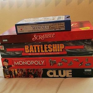 Monopoly, Mancala, Battleship, Clue & Scrabble-Hasbro, Milton Bradley,